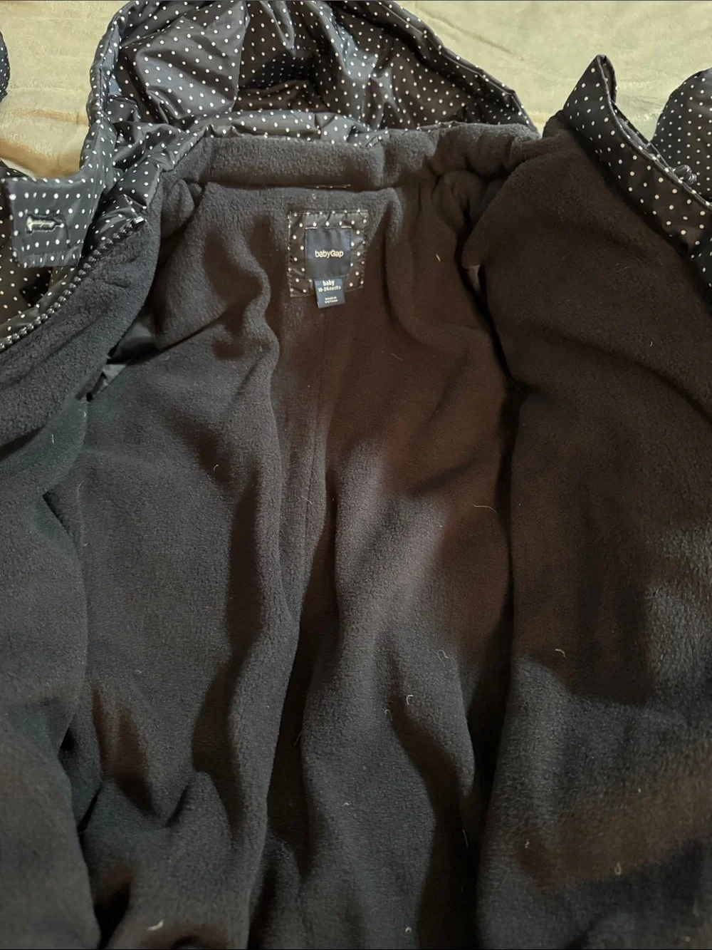 Gap Baby Toddler Navy down filled Polka Dot Puffer One-Piece Snowsuit 18/24 mo